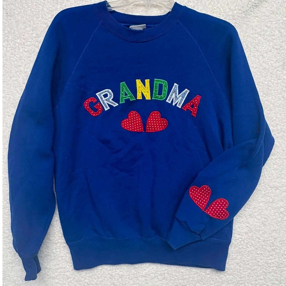 Vintage Lee Grandma Sweatshirt Royal Blue Heart Applique Raglan Large